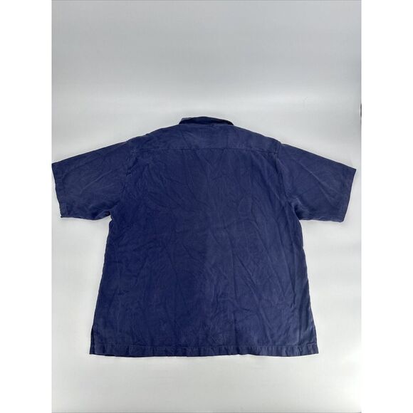 Tommy Bahama Men Hawaiian Shirt 100% Silk XL Blue Palm Logo Long Sleeve Button - Picture 8 of 11